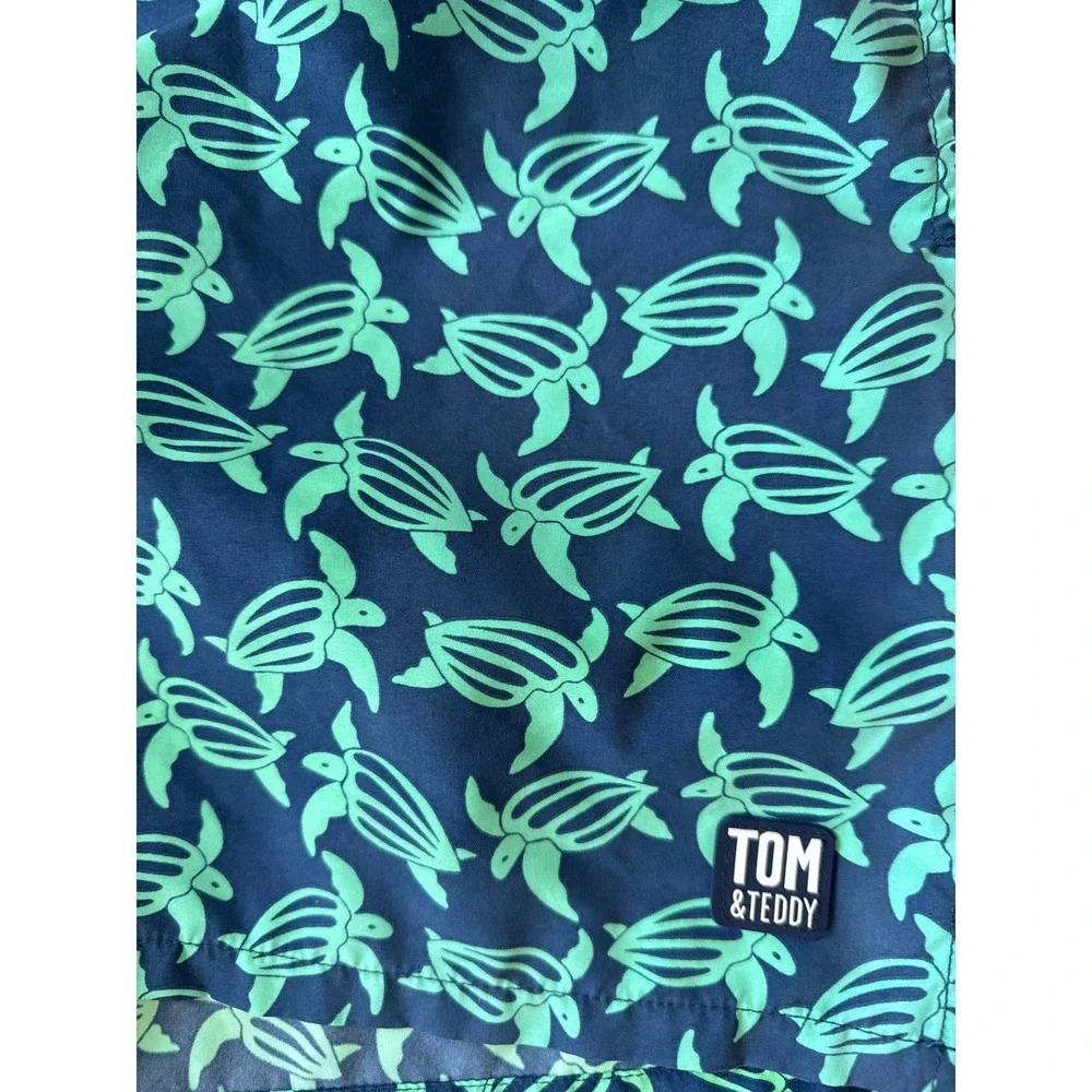 Tom & Teddy Mens Swim Trunks Blue with Green Turtles Size XL
